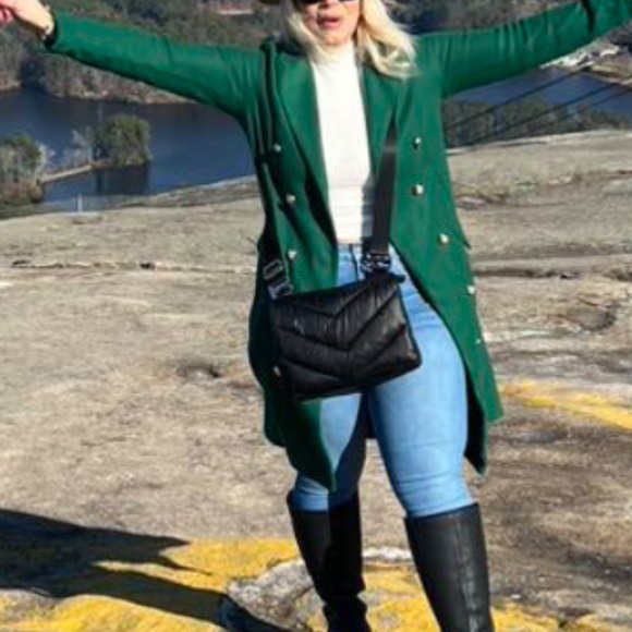 Classic black Button up Long Trench Jacket Coat - Picture 6 of 8